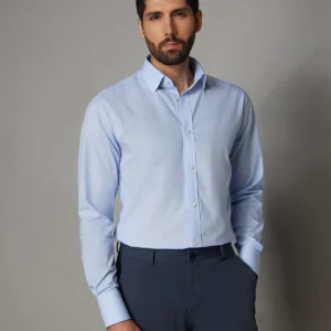 Marcoe Giza Cotton Micro-Checked Shirt - Light Blue
