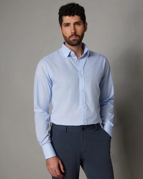 Marcoe Giza Cotton Micro-Checked Shirt - Light Blue