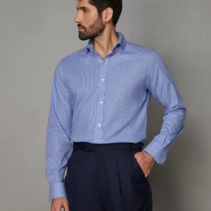 Marcoe Cotton Micro-Checked Shirt - Mid Blue