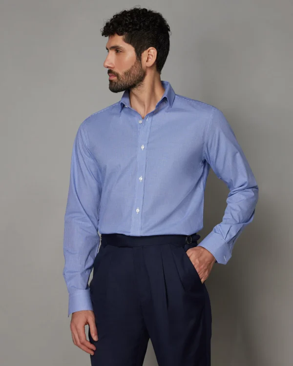 Marcoe Cotton Micro-Checked Shirt - Mid Blue