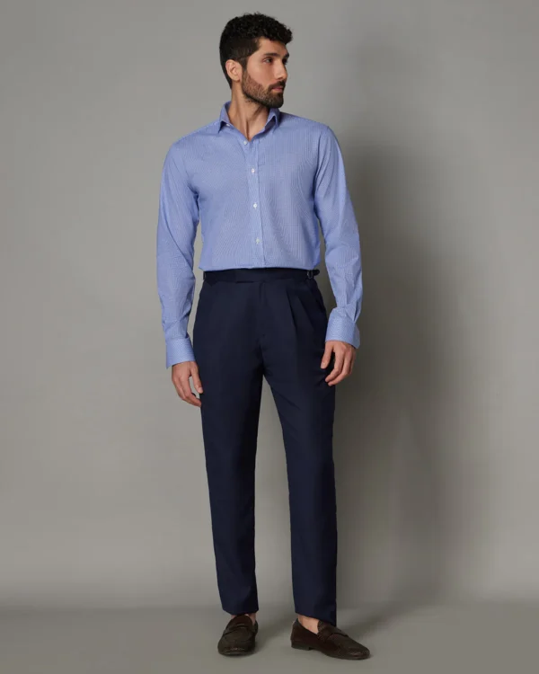 Marcoe Cotton Micro-Checked Shirt - Mid Blue - Image 2